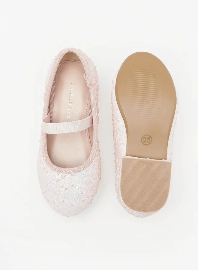 Flora Bella By Shoexpress Girls Embellished Slip-On Ballerina Shoes with Block Heels