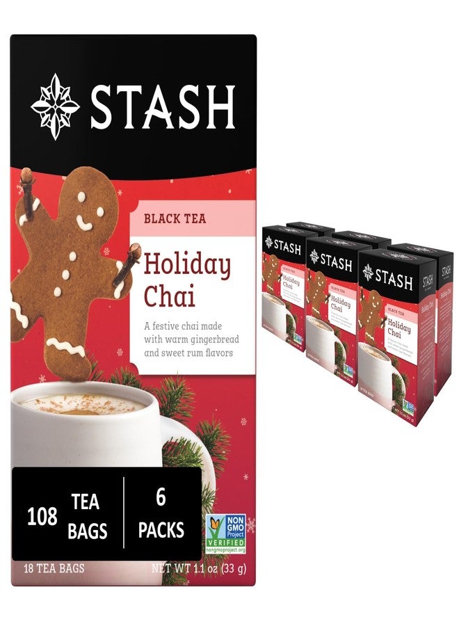 Stash Tea Holiday Chai Tea 18 Count Tea Bags (Pack of 6), Individual Spiced Black Tea Bags for Use in Teapots Mugs or Cups, Brew Hot Tea or Iced Tea - Image 1