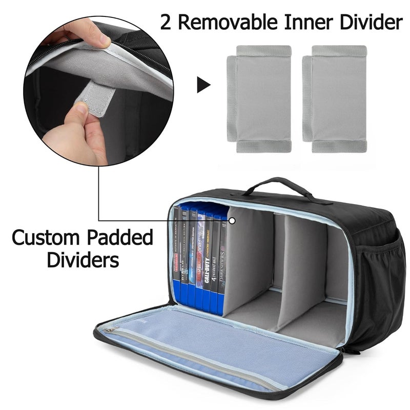 CURMIO Game Disc Storage Bag Holds Up to 24 Discs, Game Disk Travel Case Compatible for PS5/PS4/PS4 Pro/PS3/Xbox One/Xbox 360//Xbox Series X/S, Blue Stripe(Bag Only) - Image 3