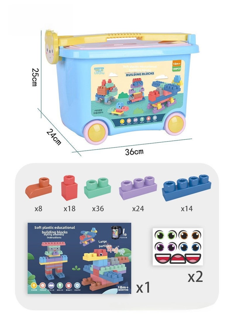 Baby Soft Building Blocks BPA-Free Toys New version of 100PCS [cart storage barrel]] 