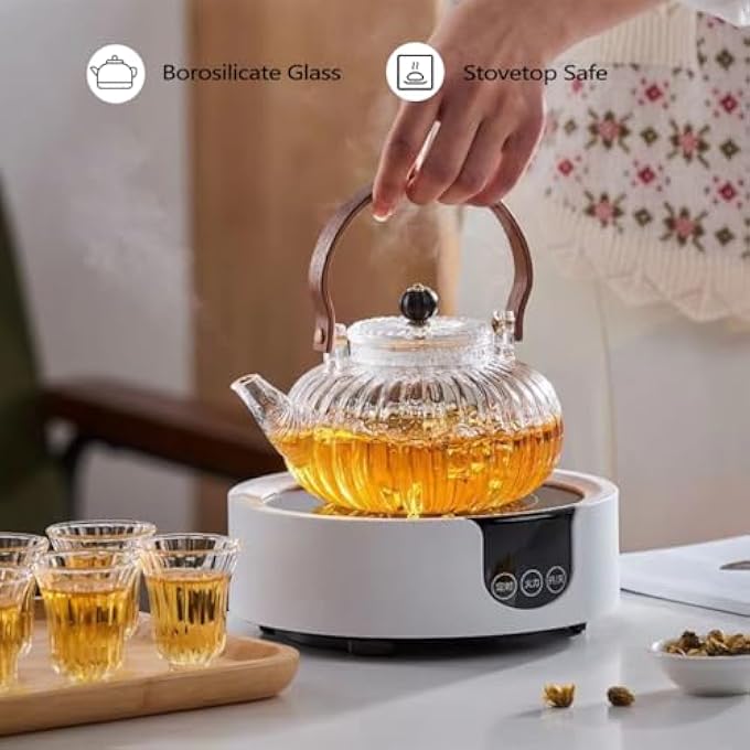 LENND Glass Teapot With Removable Infuser Stovetop Safe Glass Tea Kettle 900Ml Clear Teapot For Loose Pot For Blooming Flower And Loose LeafFatherS Day Gifts - Image 2