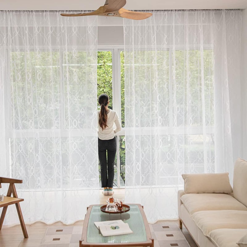 PHILEASY Window Art Three-Dimensional Embroider Ellipse Sheer Curtains 84 Inches Length 52 Inche Width 2 Panels Sheer Curtain Transparent Basic Rod Pocket for Bedroom Living Room Children Room - Image 4