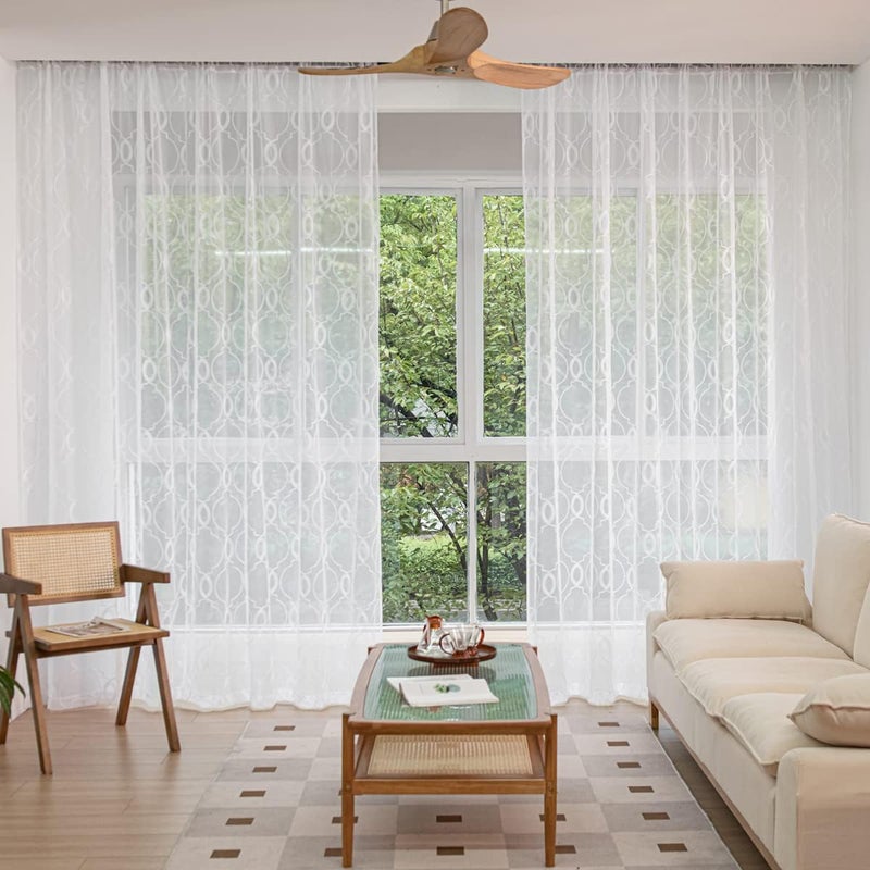 PHILEASY Window Art Three-Dimensional Embroider Ellipse Sheer Curtains 84 Inches Length 52 Inche Width 2 Panels Sheer Curtain Transparent Basic Rod Pocket for Bedroom Living Room Children Room - Image 2