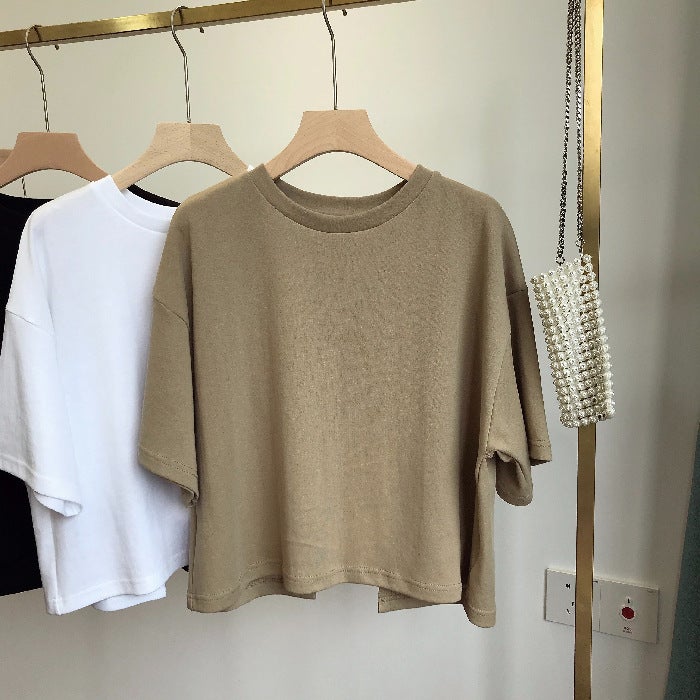 Backless short T-shirt women's sweet and spicy style Korean style 2023 Summer new round neck loose hot girl short sleeve top women's fashion - Image 1
