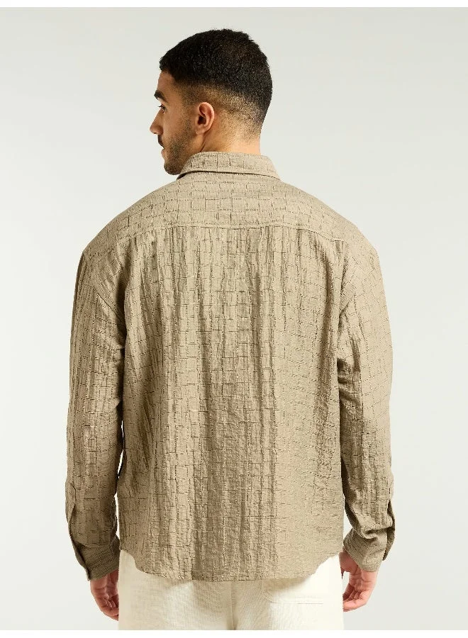 Beyoung Light Khaki Textured Jacquard Shirt