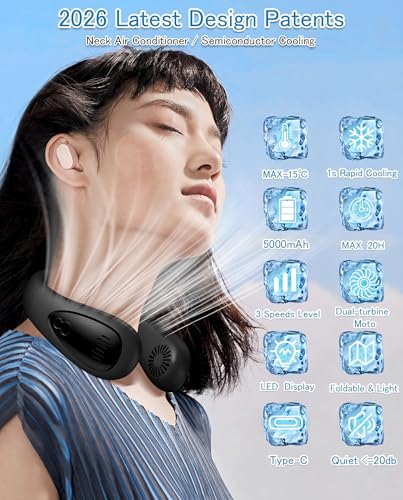 GAITIR Neck Air Conditioner Portable Neck Fan with Cooling Plate 360Cooling Airflow 5000mah Rechargeable USB Fan Hands Free Bladeless Wearable Foldable Mini Fan for Men Women Home Office Outdoor - Image 3