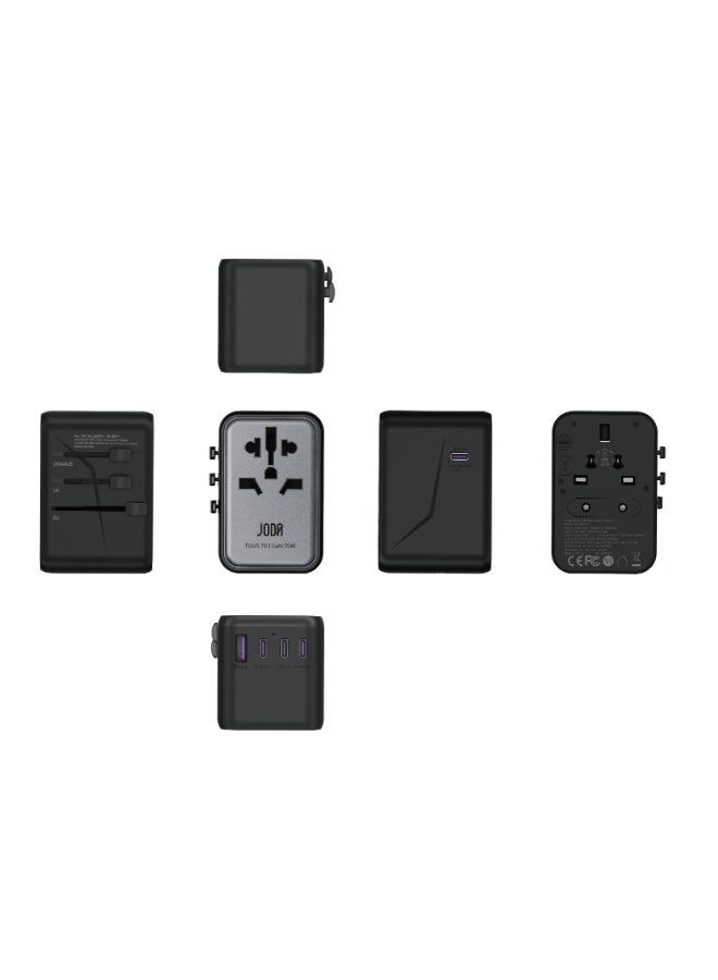 JODA TOUR GaN 70W 5-Port Travel Charger GaN Technology ⚡ 5 Charging Ports 🔌 Multi-Country Compatibility 🌍. Replaceable 10A Fuse 🔧 Compact Design 🎒 Device Compatibility 📱💻 iPhone Samsung Laptop  Safety Protection 🛡️ - Image 4