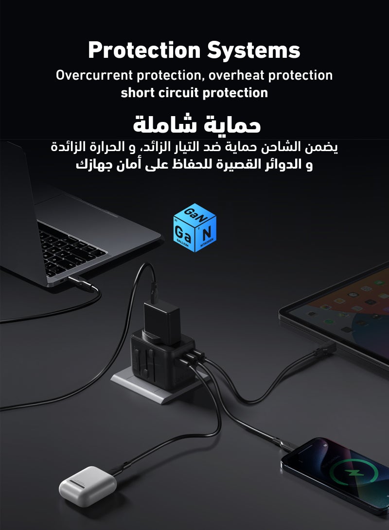 JODA 70W GaN Travel Charger with Universal Travel Adapter, 5 USB Ports (USB-C & USB-A), Fast Charging for iPhone 17/16/15, Samsung Galaxy S25/S24, iPad, MacBook, Laptops - TOUR - Image 5