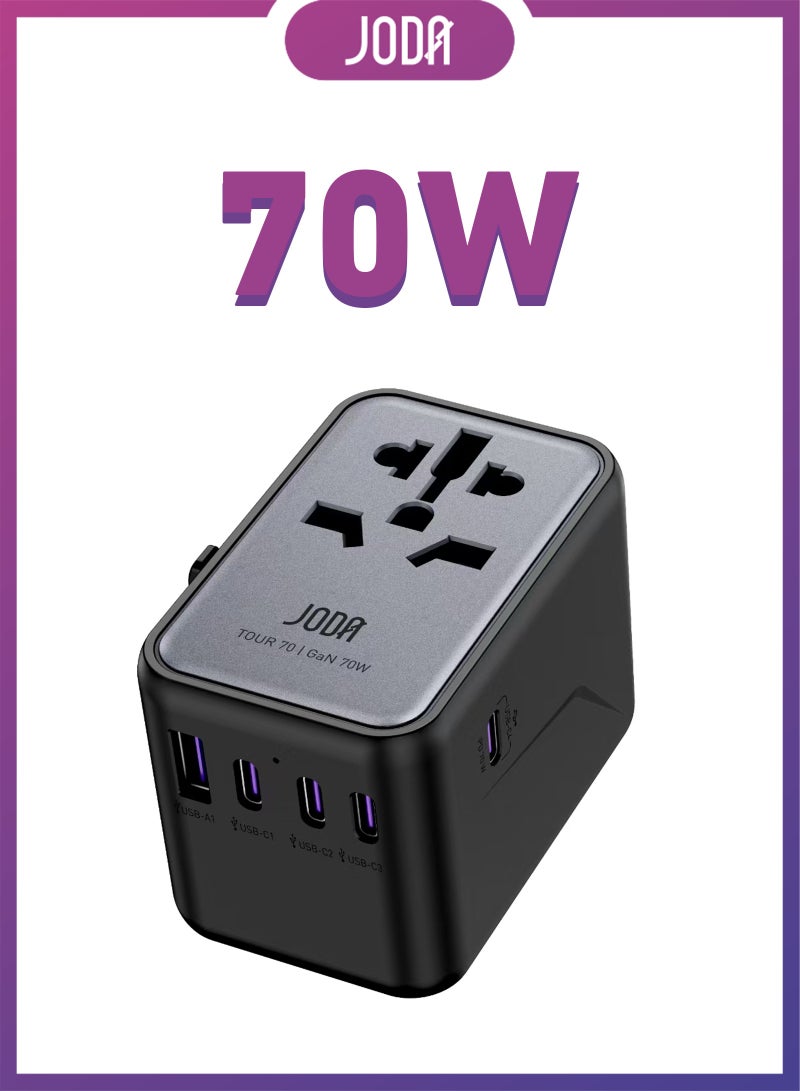 JODA 70W GaN Travel Charger with Universal Travel Adapter, 5 USB Ports (USB-C & USB-A), Fast Charging for iPhone 17/16/15, Samsung Galaxy S25/S24, iPad, MacBook, Laptops - TOUR - Image 1