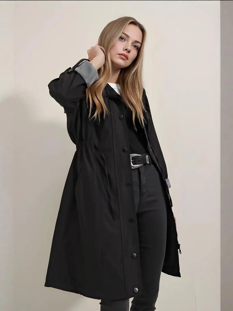 Big Dart Black BDART Long Shawl Collar Buttoned Trench Coat for Women | Best Price UAE