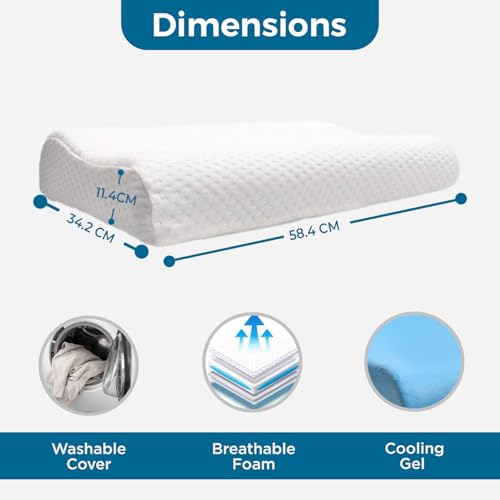 Sleepsia Cervical Contour Medical Orthopedic Memory Foam Pillow for Neck, Back Pain Support Gel Pillow with Washable Cover (Standard, Pack of 1) - Image 3