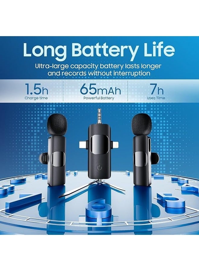 Professional Wireless Lavalier Mini Microphone - Microphone for Iphone/ Android/ Camera, 3 in 1 Cordless Clip-on Mic Omnidirectional Condenser Recording with HD Sound Quality - Image 3