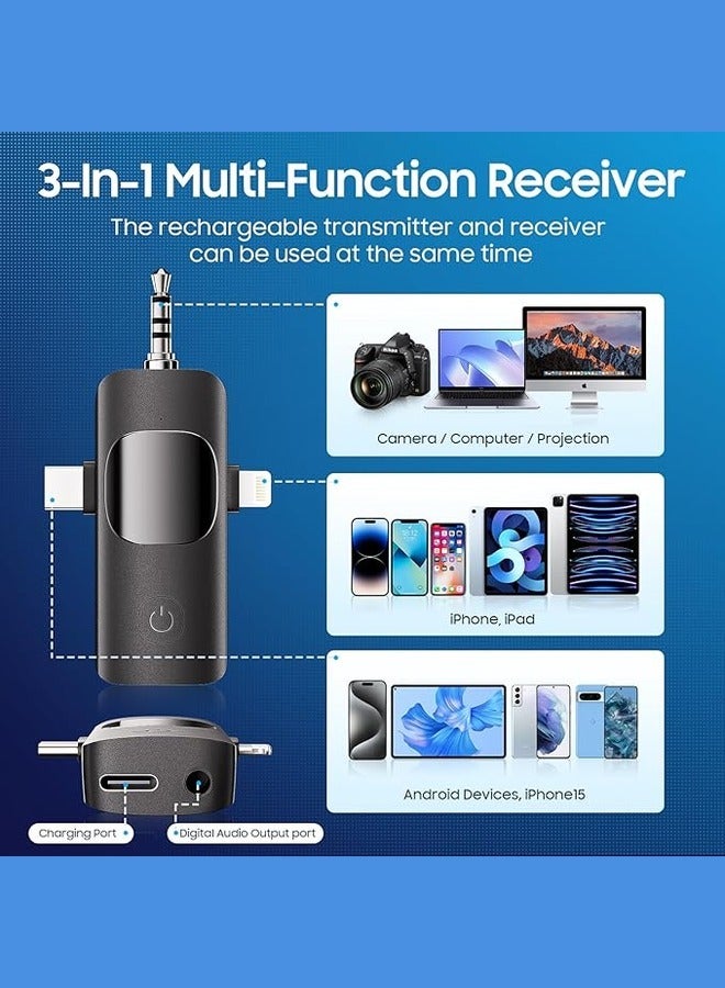 Professional Wireless Lavalier Mini Microphone - Microphone for Iphone/ Android/ Camera, 3 in 1 Cordless Clip-on Mic Omnidirectional Condenser Recording with HD Sound Quality - Image 4
