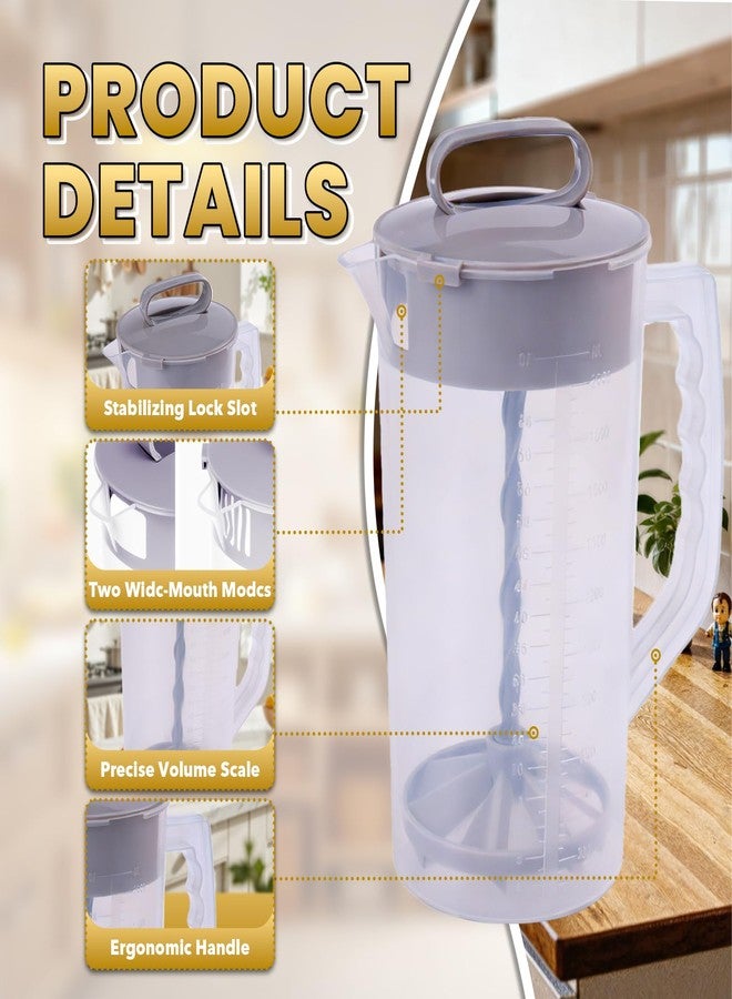 WELKOR 2PCS/SET 2 Quart/64oz Mixing Pitcher with Adjustable Plunger & Lid - BPA-Free, Drink Container for Juice, Formula, Tea - Wide Mouth, Easy Clean, Vortex Mixing Technolog - Image 4