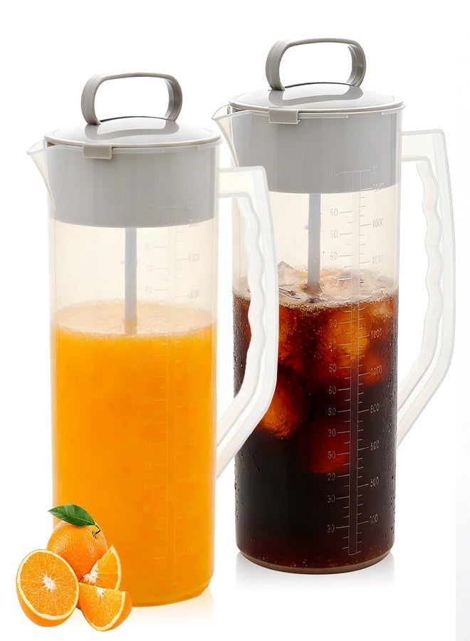 WELKOR 2PCS/SET 2 Quart/64oz Mixing Pitcher with Adjustable Plunger & Lid - BPA-Free, Drink Container for Juice, Formula, Tea - Wide Mouth, Easy Clean, Vortex Mixing Technolog - Image 1