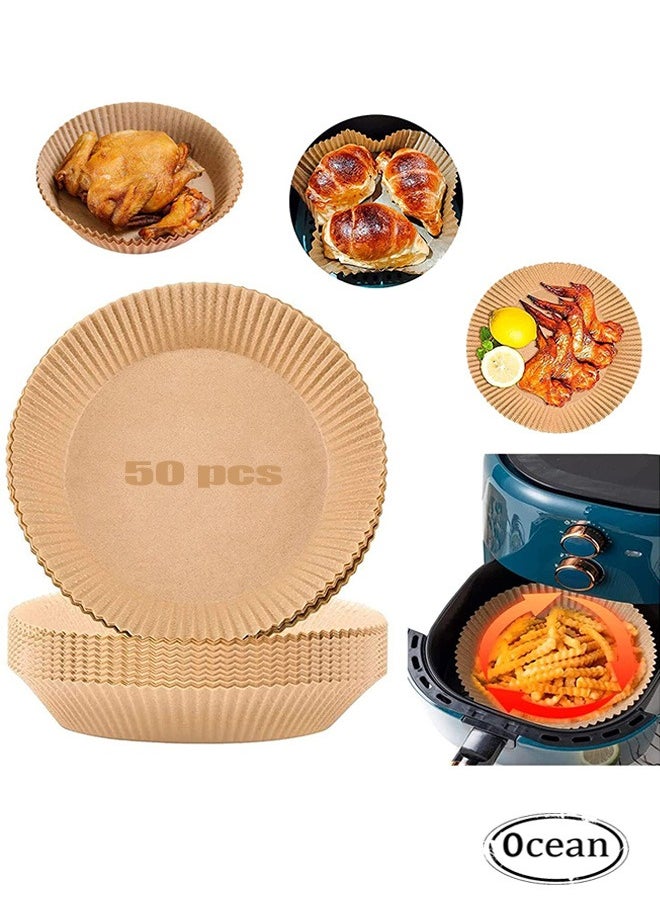 Ocean 50 Pcs Air Fryer Disposable Paper Liner Cooking Paper for Air Fryer Non-Stick Air Fryer Liners Baking Paper for Air Fryer Oil-proof Food Grade Parchment for Baking Roasting Microwave  - Image 1