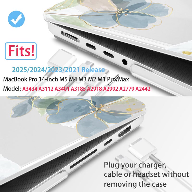 Mektron Case for M5 MacBook Pro 14 inch 2025 Model A3434 A3112 Fit 2024-2021 Model M4 A3112 A3401 A3185 M3 A2918 A2992 M2 A2779 M1 A2442 Pro/Max, Hard Shell Cover for MacBook Pro 14", Flower C006 - Image 2