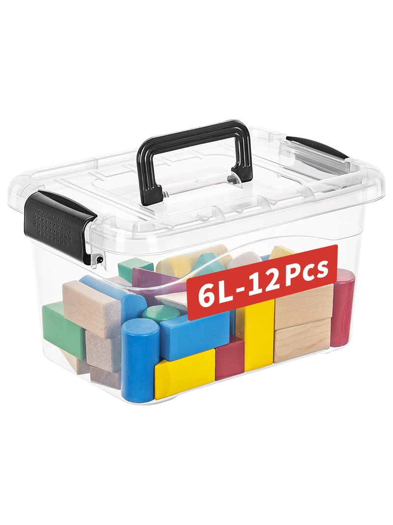 Cetomo Cetomo 6Lx12 Pack Storage Boxes Storage Box with Lids and Handle for Home Dorm Office Organization Stackable Nesting Tote Container Plastic Clear 6L12 Pack 