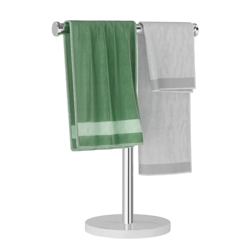 Blemoacha Hand Towel Holder,T Shape Freestanding Bath Towel Stand, Hand Towel Rack with Marble Base, Stainless Steel Standing Towel Bar for Bathroom Vanity, Kitchen Countertop, Brushed Nickel - Image 1