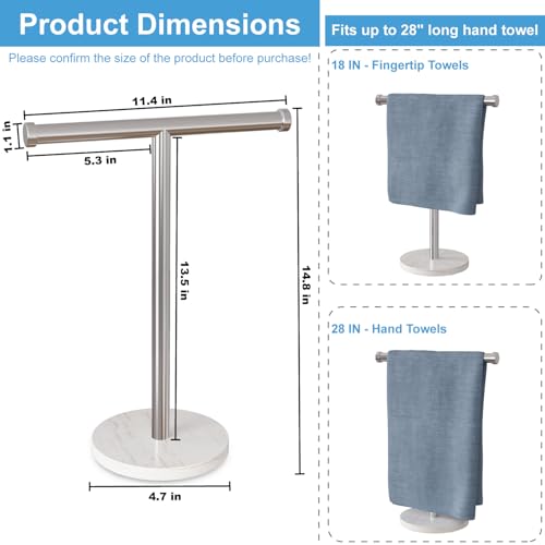 Blemoacha Hand Towel Holder,T Shape Freestanding Bath Towel Stand, Hand Towel Rack with Marble Base, Stainless Steel Standing Towel Bar for Bathroom Vanity, Kitchen Countertop, Brushed Nickel - Image 2