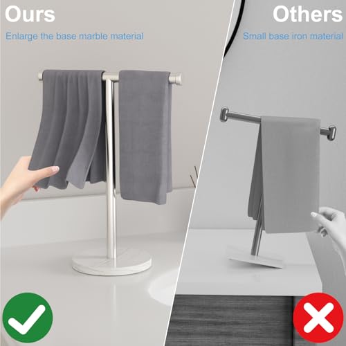 Blemoacha Hand Towel Holder,T Shape Freestanding Bath Towel Stand, Hand Towel Rack with Marble Base, Stainless Steel Standing Towel Bar for Bathroom Vanity, Kitchen Countertop, Brushed Nickel - Image 5