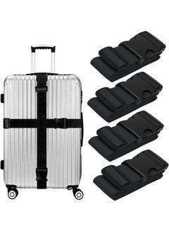 Premify 4PCS Luggage Straps | Heavy Duty Suitcase Cross Luggage Strap With Buckle | Wide Adjustable Packing Belt For Travel Accessories Bag | Black  - Image 1