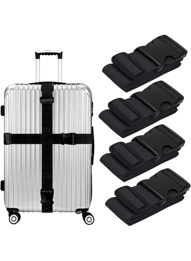 Premify 4PCS Luggage Straps | Heavy Duty Suitcase Cross Luggage Strap With Buckle | Wide Adjustable Packing Belt For Travel Accessories Bag | Black  - Image 1