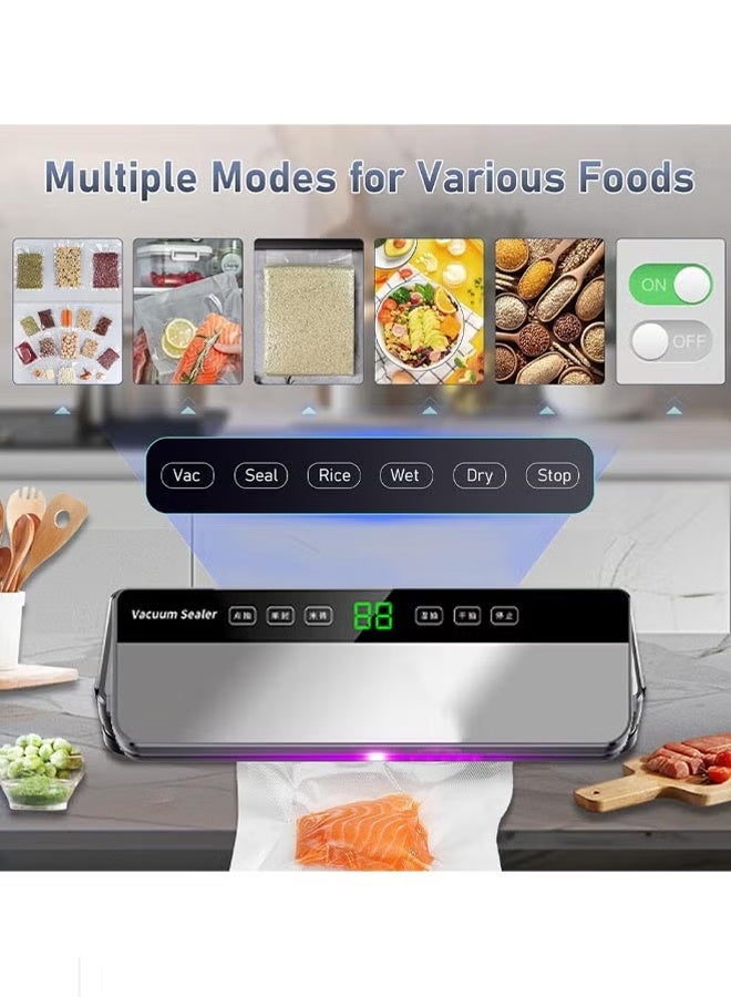 Vacuum Sealer Machine,Dry/Moist Food Vacuum Sealer,Led Smart Touch,For Food Storage Vacuum Sealer Machine Dry&Moist Modes Precision Household Food Preservation System,With 10 Pcs Bags  - Image 2