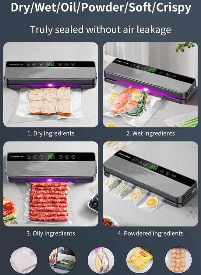 Vacuum Sealer Machine,Dry/Moist Food Vacuum Sealer,Led Smart Touch,For Food Storage Vacuum Sealer Machine Dry&Moist Modes Precision Household Food Preservation System,With 10 Pcs Bags  - Image 3