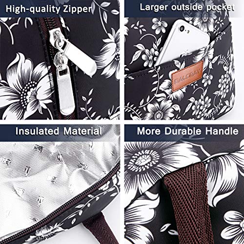 BALORAY Lunch Bag for Women Men Insulated Lunch Box for Adult Reusable Lunch Tote Bag for Work, Picnic or Travel (White Flower) - Image 2