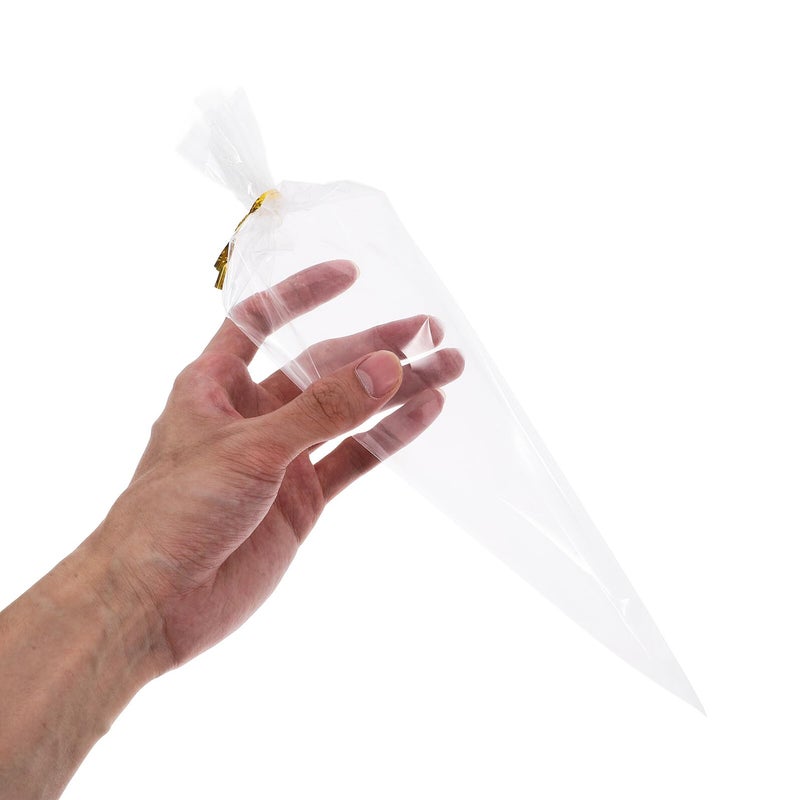 Cone Shaped Plastic Treat Bags With Twist Ties 100pcs 16x30cm For Candy Popcorn Snack Packaging - Image 4