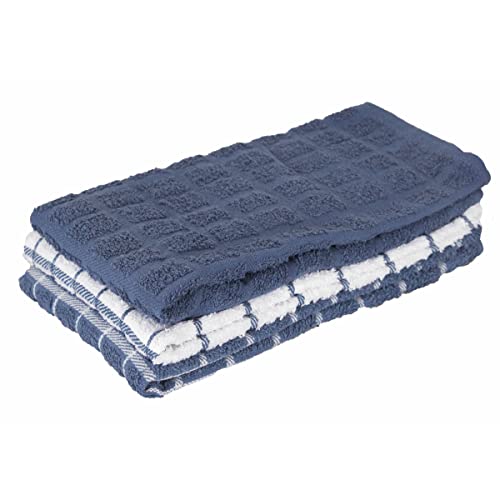 Ritz Terry Check Kitchen Towels: Highly Absorbent & Super Soft, 25" x 15" - 100% Cotton, Durable Kitchen Cleaning Cloths for Wiping Tables and Counters, 3-Pack, Federal Blue - Image 1