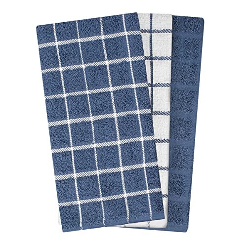 Ritz Terry Check Kitchen Towels: Highly Absorbent & Super Soft, 25" x 15" - 100% Cotton, Durable Kitchen Cleaning Cloths for Wiping Tables and Counters, 3-Pack, Federal Blue - Image 2