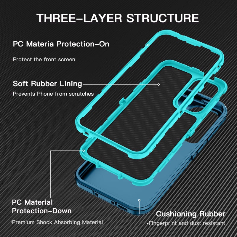 I-HONVA for Samsung Galaxy A36 5G Case Shockproof Dust/Drop Proof 3-Layer Full Body Protection [Without Screen Protector] Rugged Heavy Duty Cover Case for Galaxy A36 5G,Turquoise - Image 2