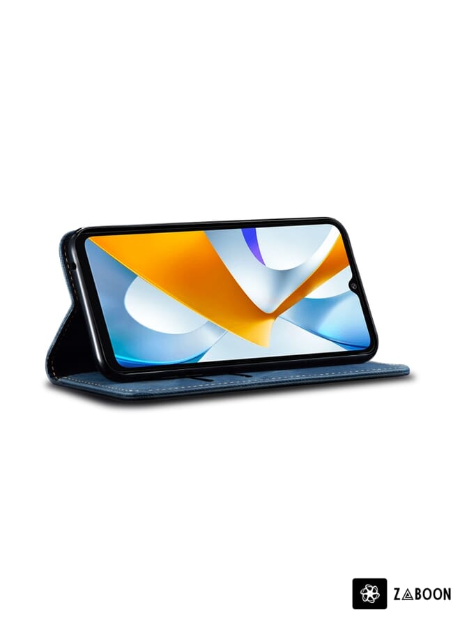 Zaboon Protective Case For Realme V23 / Narzo 50 / Oppo A77 5G / A57 4G Denim Texture Casual Style Horizontal Flip Leather - Image 5