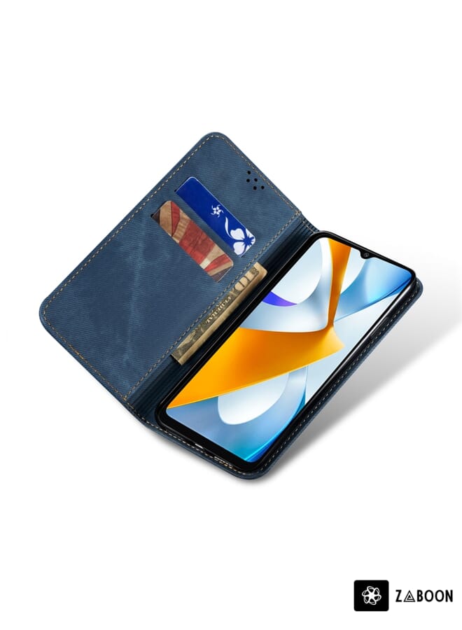 Zaboon Protective Case For Realme V23 / Narzo 50 / Oppo A77 5G / A57 4G Denim Texture Casual Style Horizontal Flip Leather - Image 4