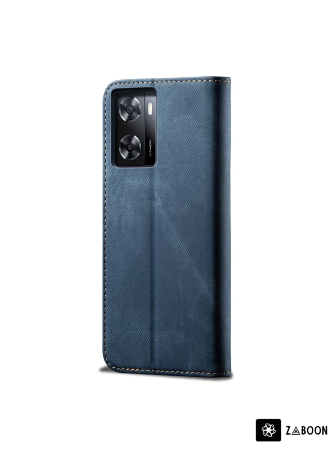 Zaboon Protective Case For Realme V23 / Narzo 50 / Oppo A77 5G / A57 4G Denim Texture Casual Style Horizontal Flip Leather - Image 3