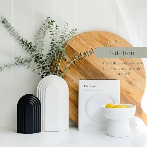 PUREZENTO Boho Style Black & White Vase 9 & 6 Inch - Set of 2 | Arched Shape Vase for Home Decor Centerpiece for Living Room, Tabletop Styling | Vase for Pampas Grass, Dried, and Artificial Flowers - Image 3