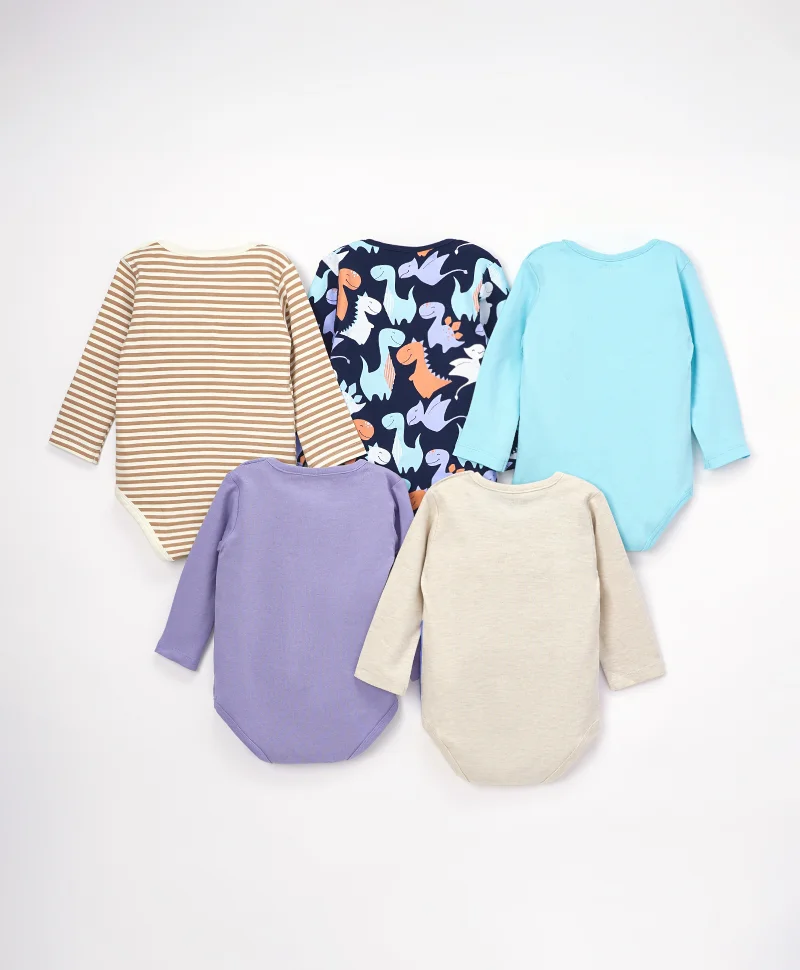 Bonfino Bonfino 5-Pack Dino Graphic Full Sleeves Onesies - Multicolor