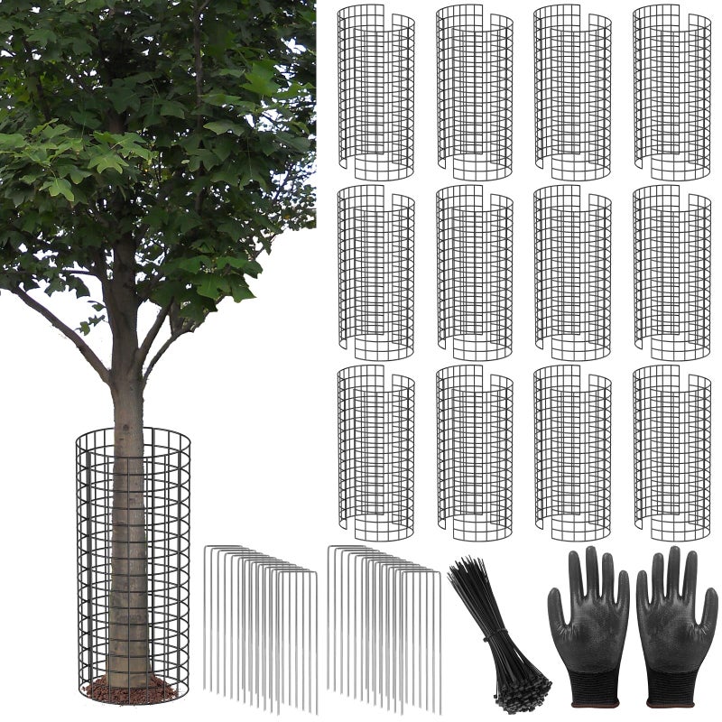 UQM Tree Trunk Protector, 24 Pcs Metal Tree Guards Trunk Protector with Glove & Metal Stakes & Zip Ties, 12 Pack Mesh Tree Bark Protector, Plant Protectors from Deer Animals Mowers Trimmers - Image 1