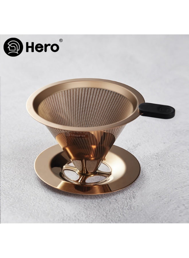 304 Hero الفولاذ المقاوم للصدأ فلاتر القهوة ، شبكة الفولاذ المقاوم للصدأ 304 مزدوجة ، خالية من الورق قابلة لإعادة الاستخدام ، مع مقبض مقاوم للحرارة