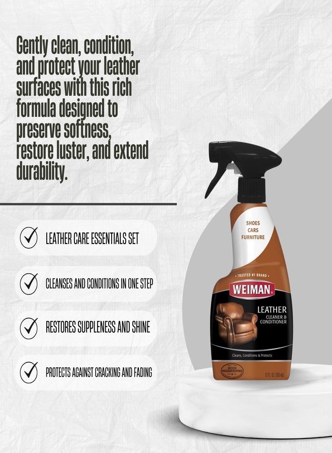 GROVE Weiman Leather Cleaner and Conditioner 12 oz Liquid Bundle with Microfiber Cloth - Cleans and Conditions Leather Surfaces for Auto and Home Use - Gift Set (3 Items) - Image 2