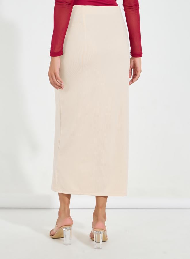 Styli Button Detail Midi Skirt with Split Hem  - Image 4