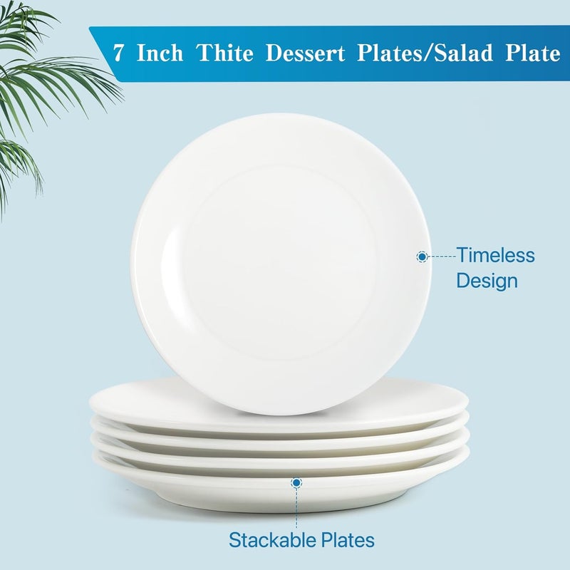 Tivcck Ceramic Dessert Plates Set of 67 Inch White Appetizer PlatesRound Small Salad Plates Dinner PlatesPorcelain Dessert Plates for Snacks CakeMicrowave  Dishwasher Safe - Image 5