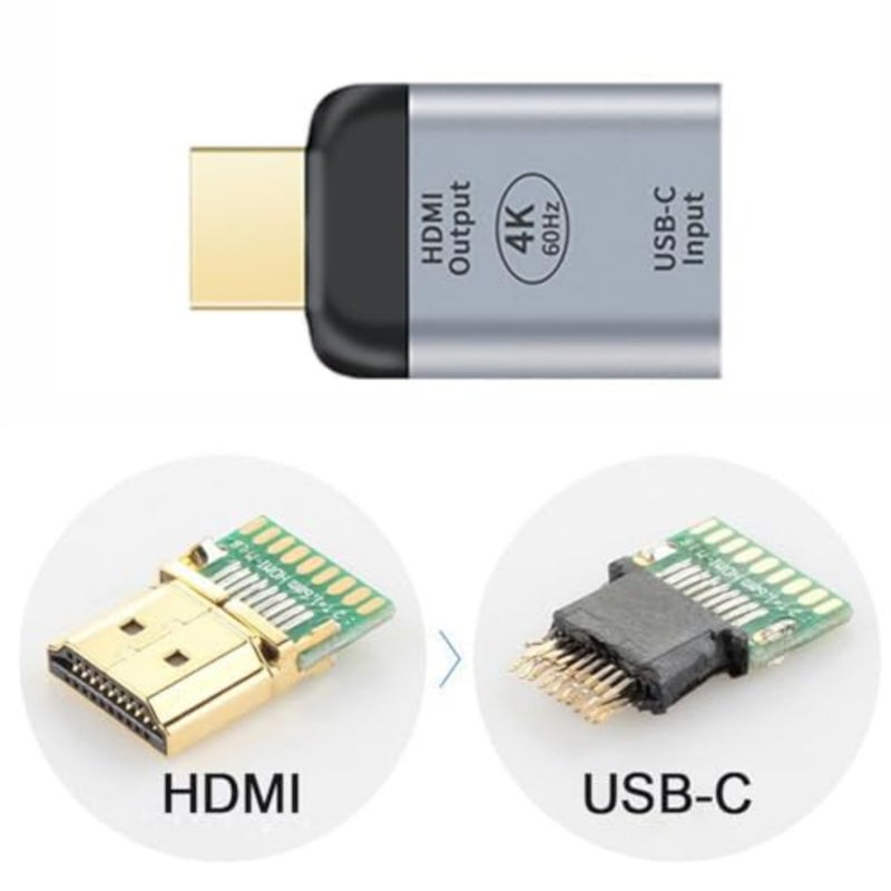 محول USB-C إلى HDMI لاستخدام الكمبيوتر المحمول والكمبيوتر اللوحي والهاتف؛ هيئة سبائك الألومنيوم. أسود؛ يدعم 4K@60 هرتز و1080 بكسل، التوصيل والتشغيل، لا حاجة إلى برنامج تشغيل - Image 3