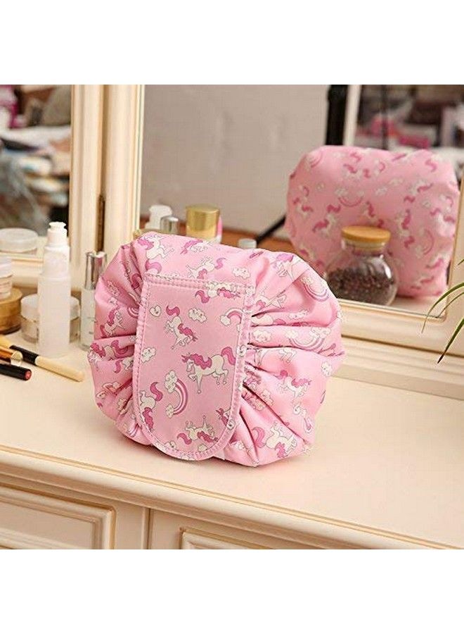 Maharsh Women's Convenient and Waterproof Multifunction Portable Lazy Travel Cosmetic Storage Makeup Organizer Toiletry Bag with Drawstrings (pink horse) - Image 3