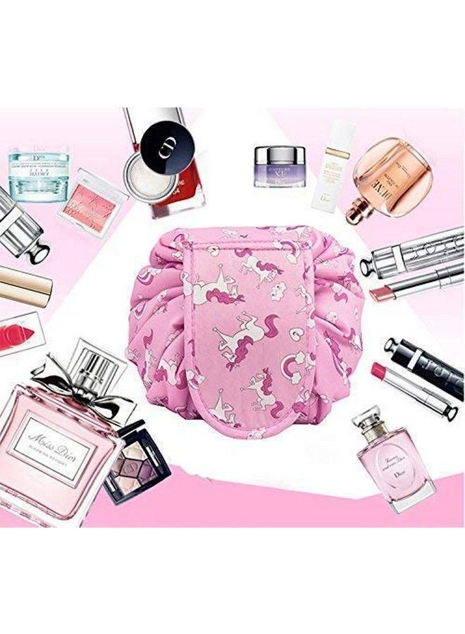 Maharsh Women's Convenient and Waterproof Multifunction Portable Lazy Travel Cosmetic Storage Makeup Organizer Toiletry Bag with Drawstrings (pink horse) - Image 4
