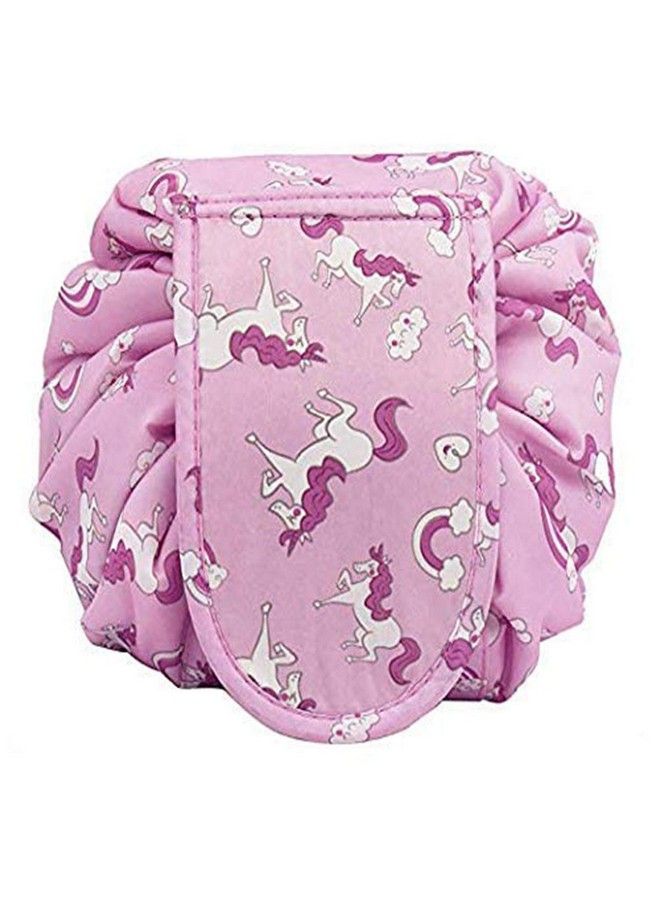 Maharsh Women's Convenient and Waterproof Multifunction Portable Lazy Travel Cosmetic Storage Makeup Organizer Toiletry Bag with Drawstrings (pink horse) - Image 1