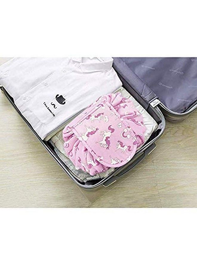 Maharsh Women's Convenient and Waterproof Multifunction Portable Lazy Travel Cosmetic Storage Makeup Organizer Toiletry Bag with Drawstrings (pink horse) - Image 5