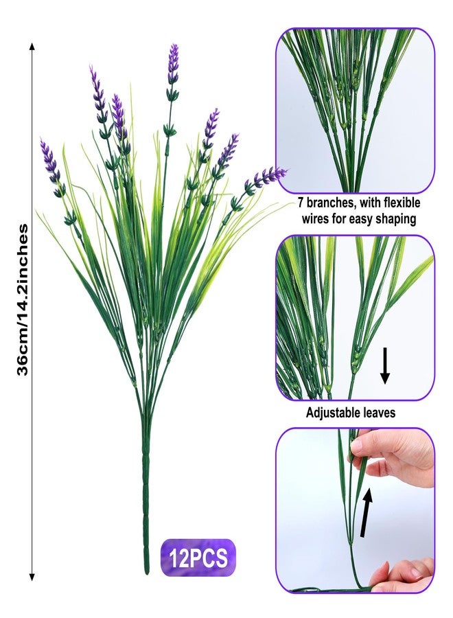 Fumwase 12 Bundles Artificial Plants Flowers for Outdoors Fake Monkey Grass No Fade Artificial Shrubs Bushes Greenery 14.2" Plastic Plants for Garden Home Front Porch Decor (Purplecolor) - Image 3